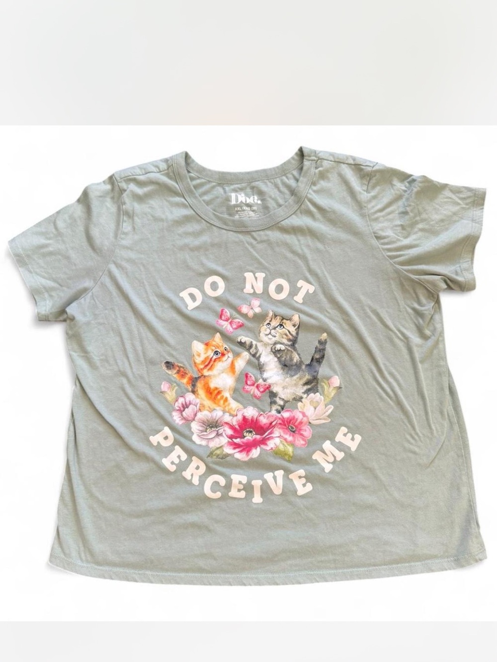 Do Not Perceive Me Gray Cat Graphic Tee - Unbranded